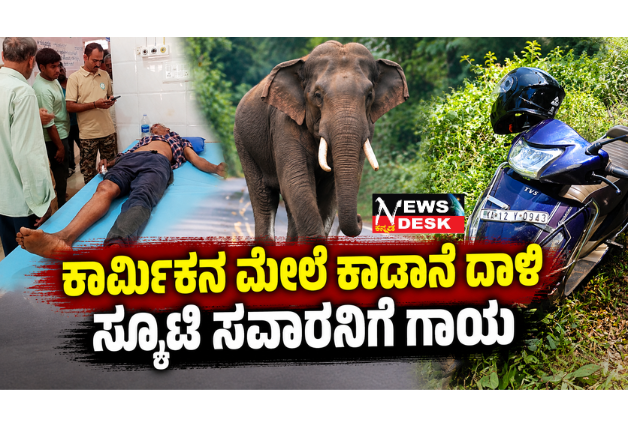 *ಕಾರ್ಮಿಕನ ಮೇಲೆ ಕಾಡಾನೆ ದಾಳಿ: ಸ್ಕೂಟಿ ಸವಾರನಿಗೆ ಗಾಯ*