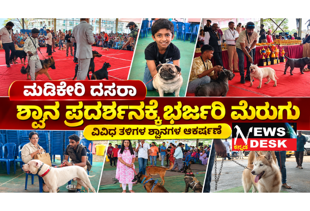 ಮಡಿಕೇರಿ ದಸರಾ ಸಂಭ್ರಮಕ್ಕೆ ಮೆರುಗು ನೀಡಿದ ಶ್ವಾನ ಪ್ರದರ್ಶನ; ಪ್ರಾಣಿ ಪ್ರಿಯರ ಮನಗೆದ್ದ ವಿವಿಧ ತಳಿಗಳು